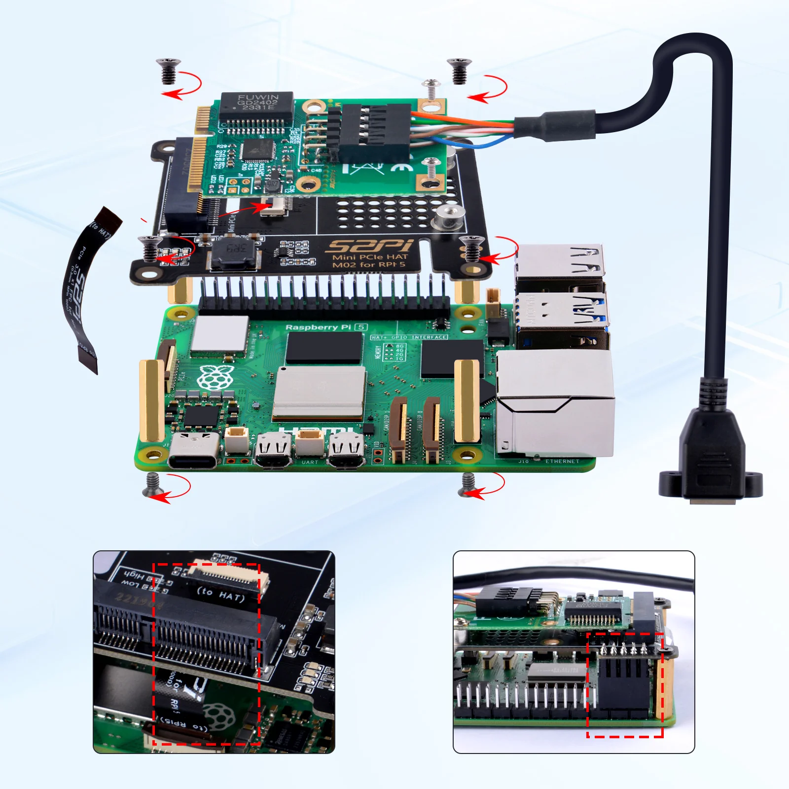 Плата розширення для Raspberry Pi 5  Mini PCIe HAT (EP-0217) — зображення 6
